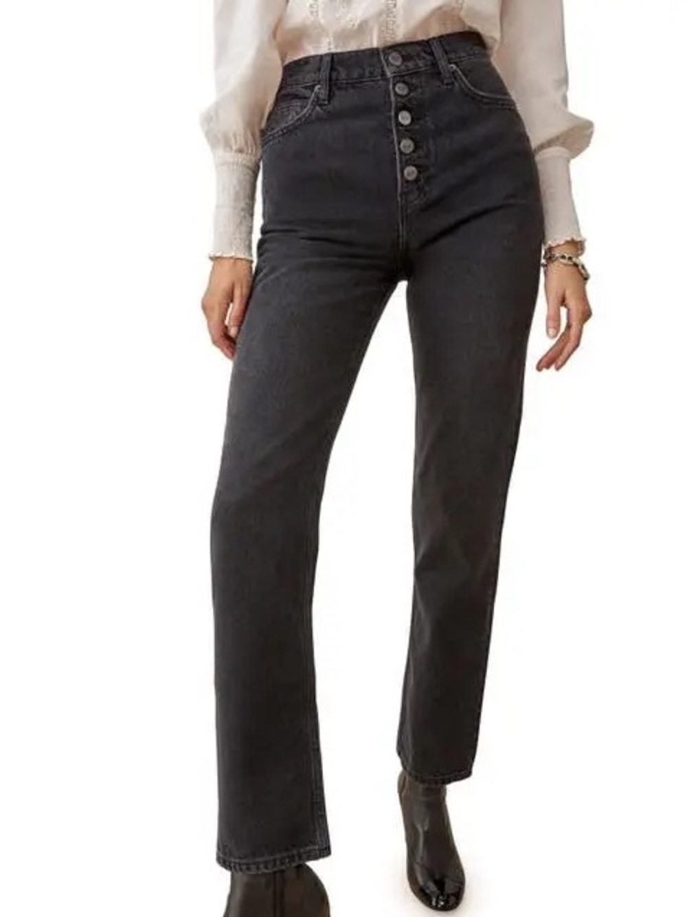 Reformation Cynthia High-Rise Straight Leg Jeans in Ventura Black Size 28 NWT